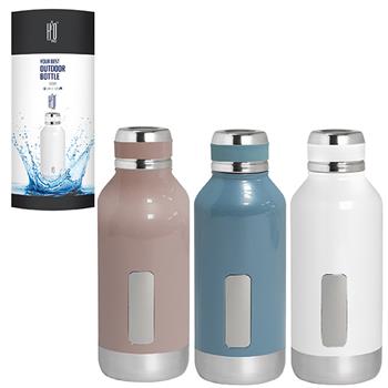 בקבוק תרמוס נירוסטה חם / קר עם לוחית כרום במארז גליל מהודר מבית H2O