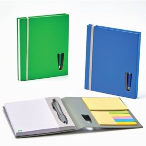 מחברת ממוחזרת A5+עט עם סגירת גומי+דגלונים